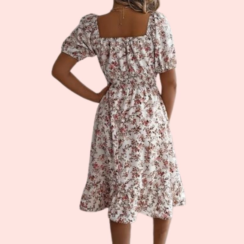 Puffärmel - Kleid mit Rundhalsausschnitt und Print