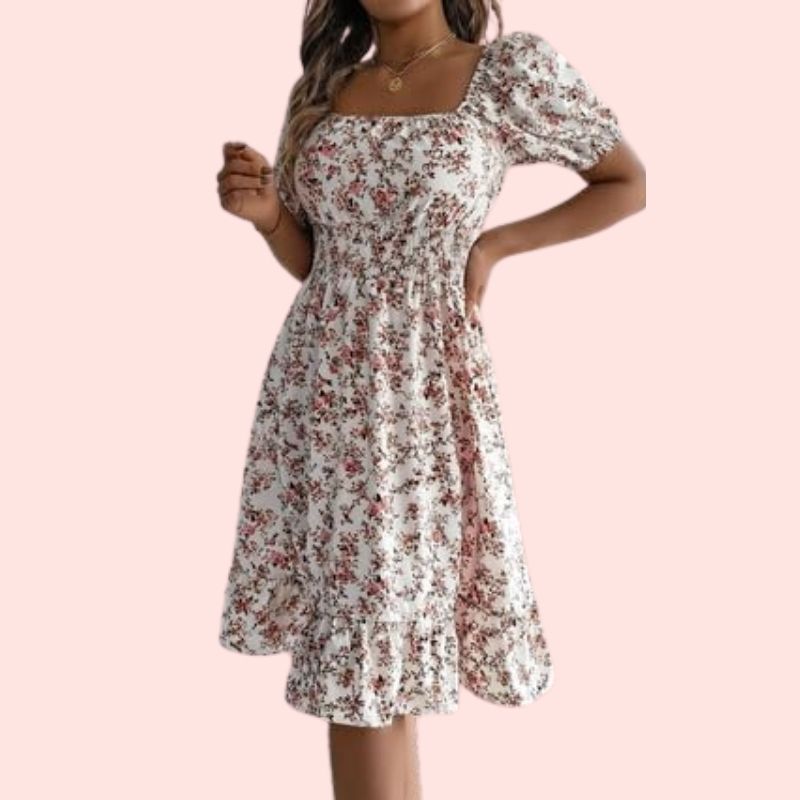 Puffärmel - Kleid mit Rundhalsausschnitt und Print