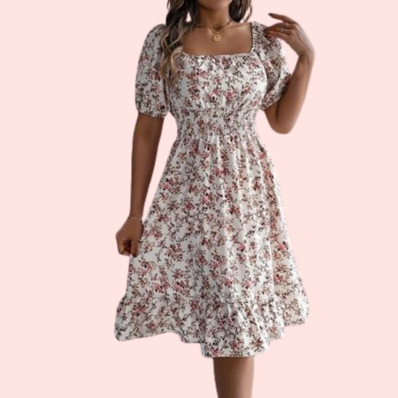 Puffärmel - Kleid mit Rundhalsausschnitt und Print