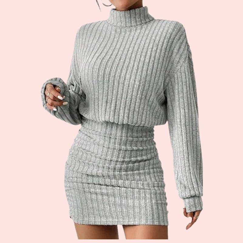 Lantern-Ärmel – Bodycon-Kleid aus geripptem Strick