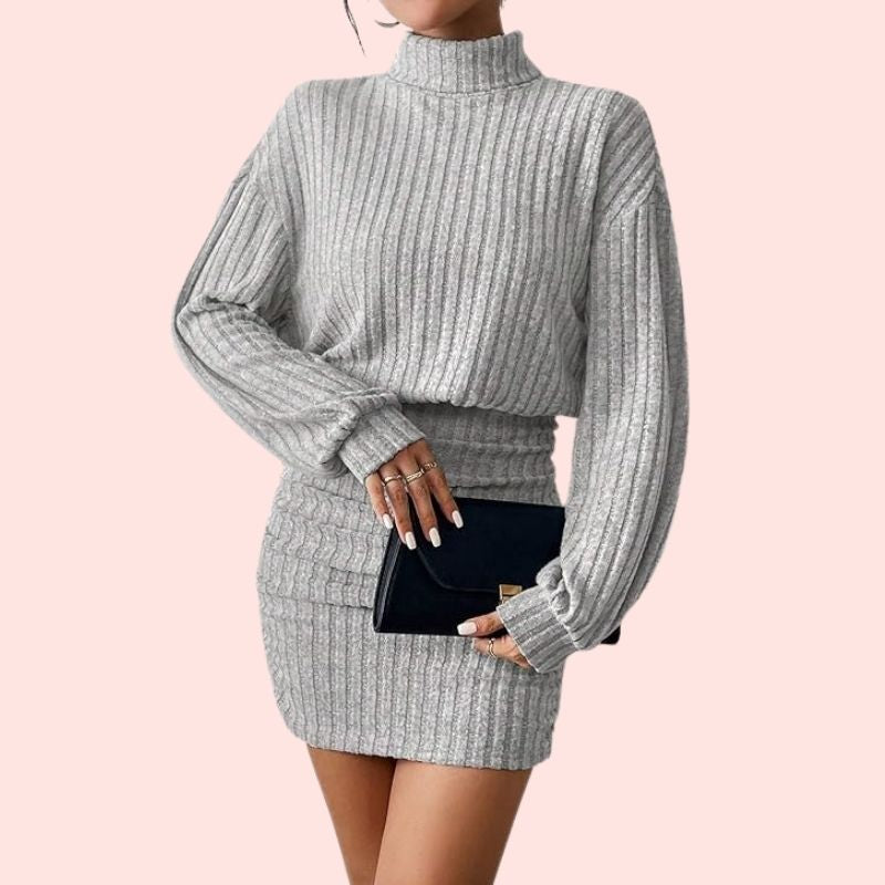 Lantern-Ärmel – Bodycon-Kleid aus geripptem Strick