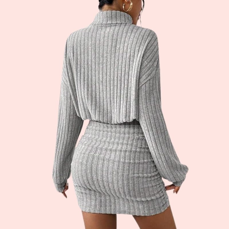 Lantern-Ärmel – Bodycon-Kleid aus geripptem Strick