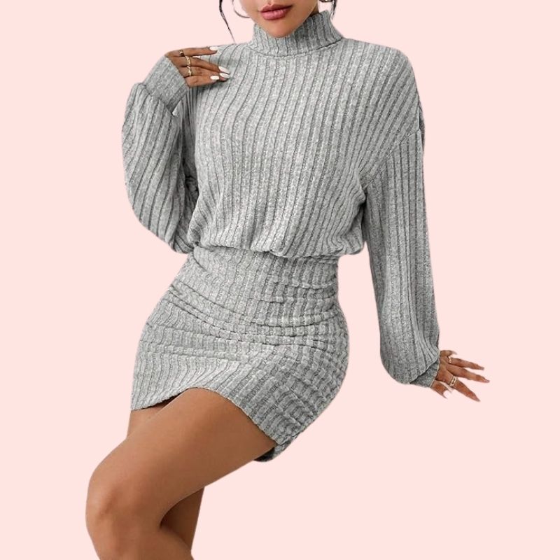 Lantern-Ärmel – Bodycon-Kleid aus geripptem Strick