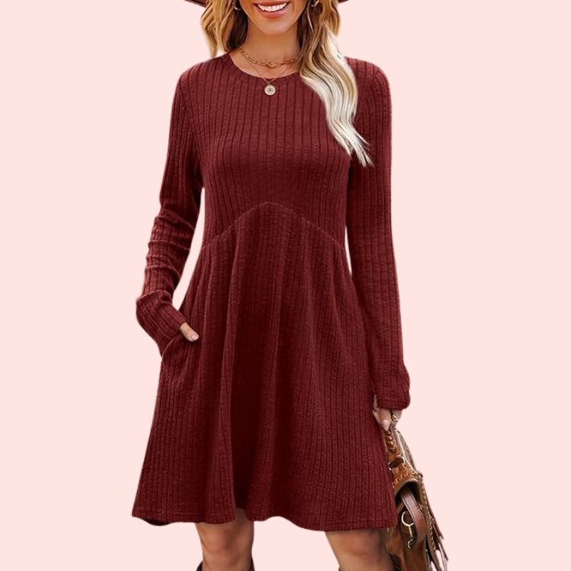 Langarm-Tunika-Kleid mit Rundhalsausschnitt
