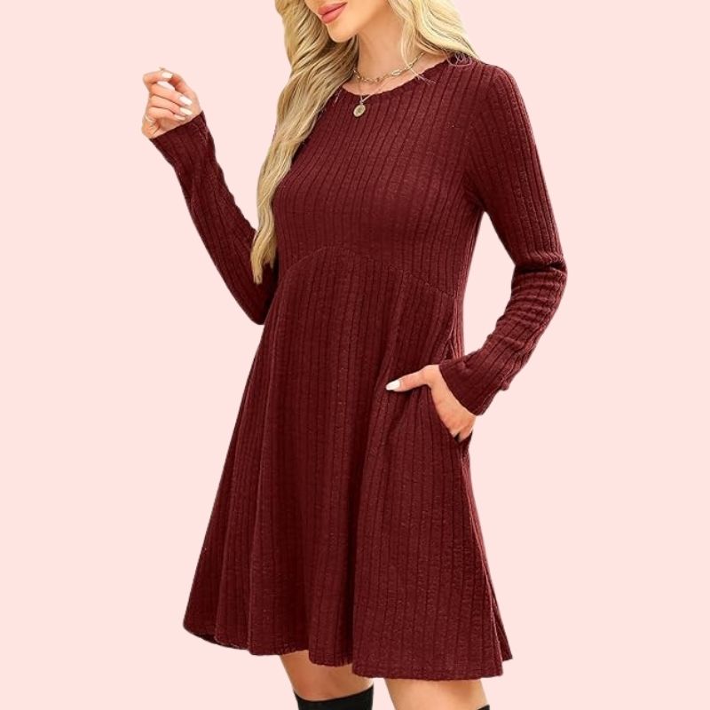 Langarm-Tunika-Kleid mit Rundhalsausschnitt