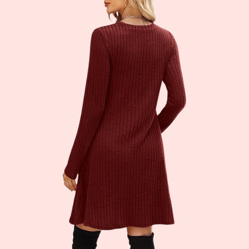 Langarm-Tunika-Kleid mit Rundhalsausschnitt