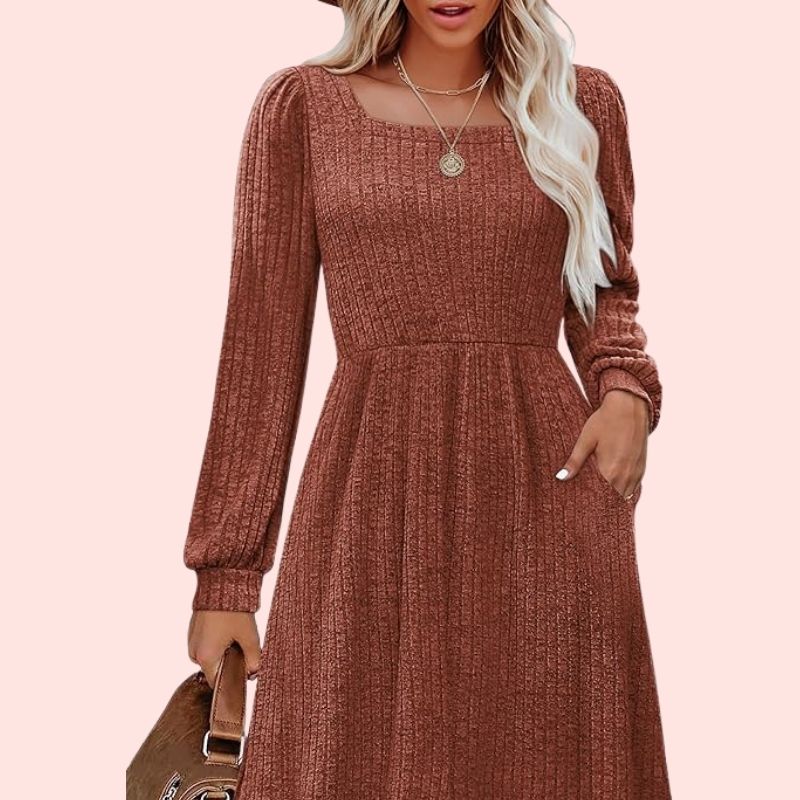 Puff-Langarm-Strickkleid