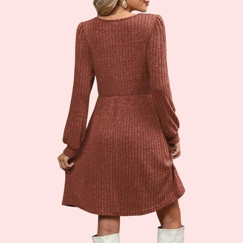 Puff-Langarm-Strickkleid