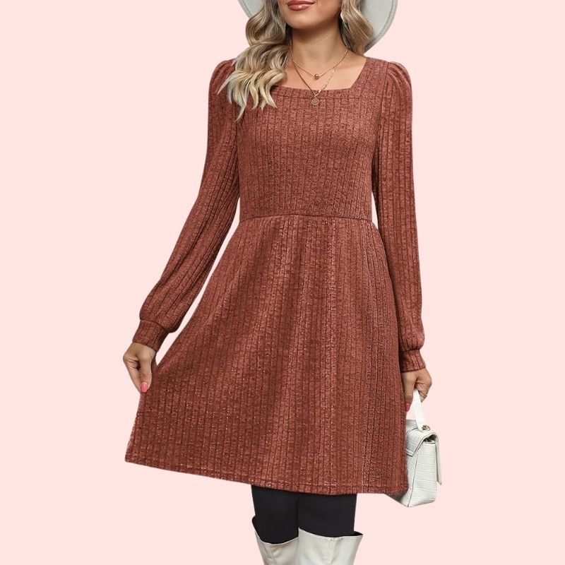 Puff-Langarm-Strickkleid