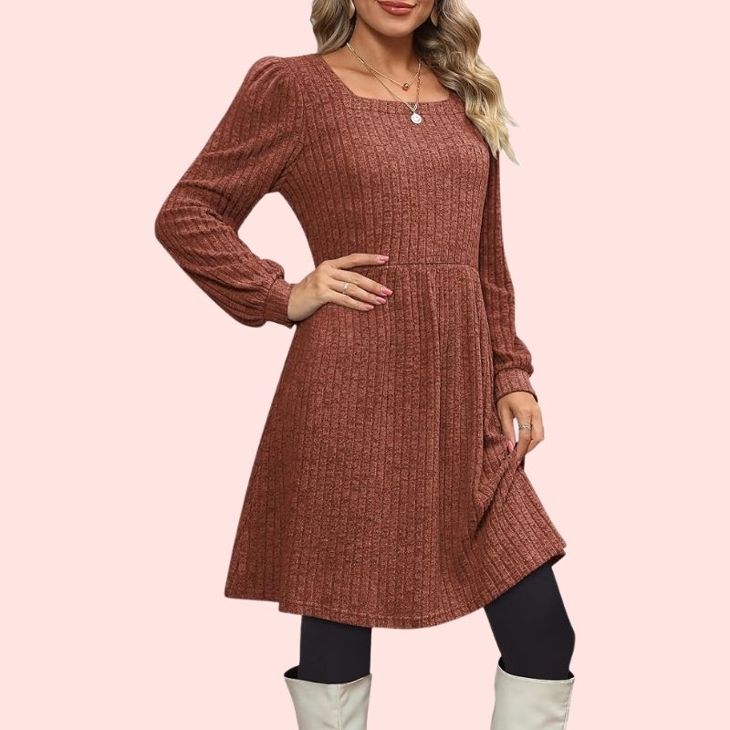 Puff-Langarm-Strickkleid