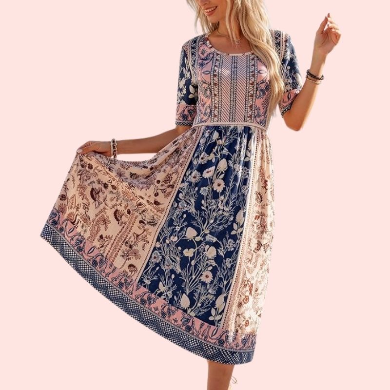 Kurzarm – Boho-Patchwork-Print
