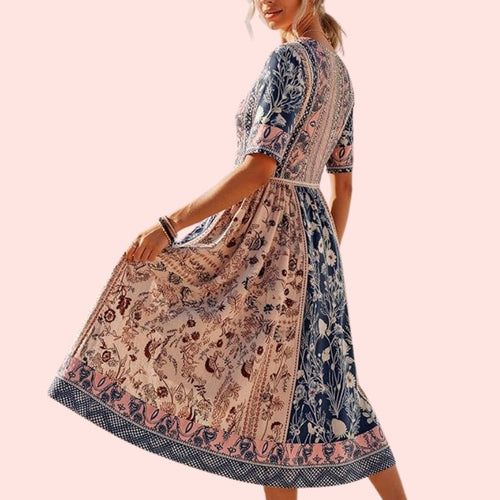 Kurzarm – Boho-Patchwork-Print