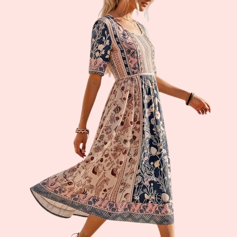 Kurzarm – Boho-Patchwork-Print